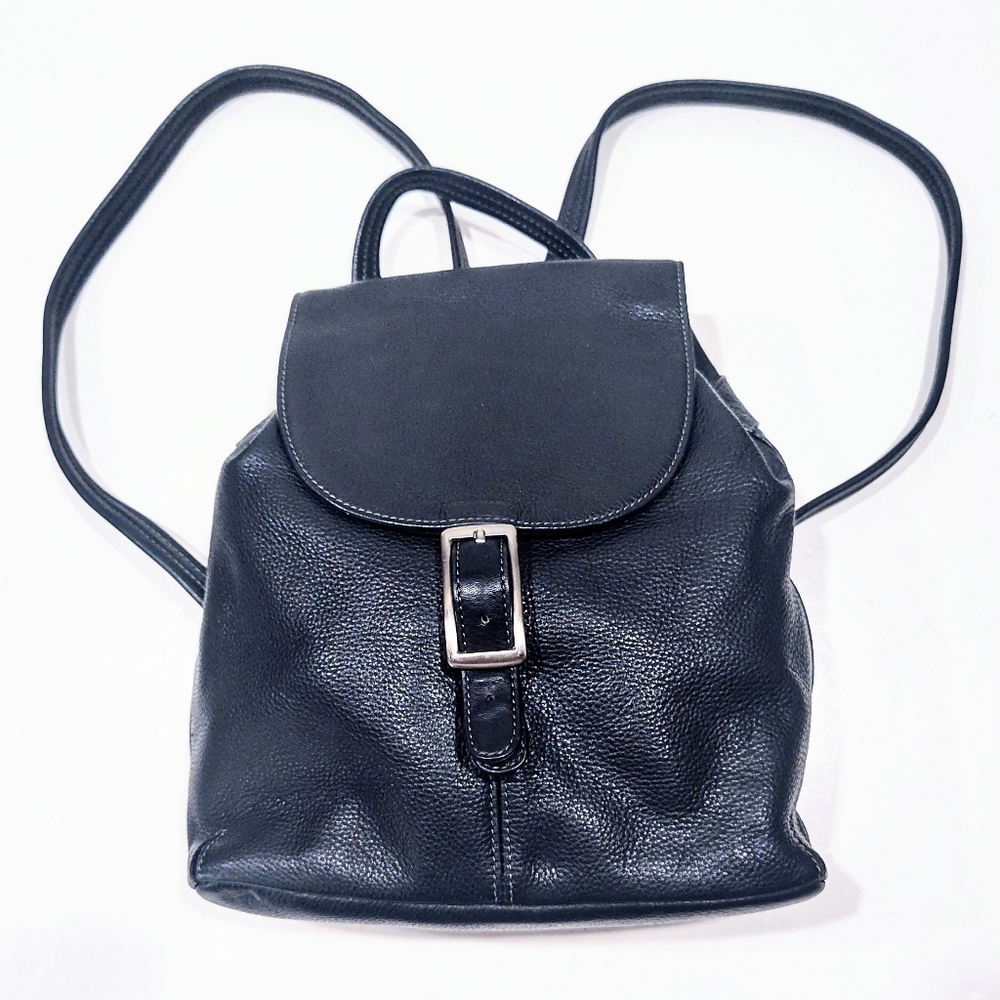 Tignanello Backpack Purse Black Pebbled Leather Day Pack Bag 10x11x4 Vintage EUC